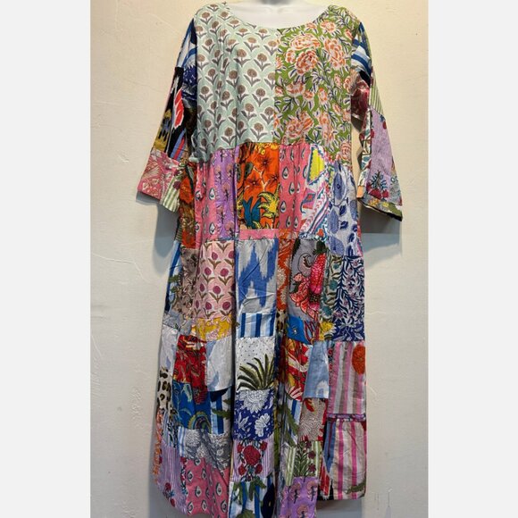 Nwt FUNKY STUFF nothing matches patch cotton maxi hippy boho DRESS XL - Picture 4 of 4